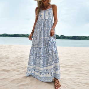 Blue Printed Bohemian Sling Dress