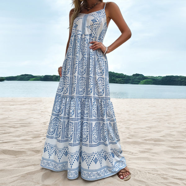 Blue Printed Bohemian Sling Dress