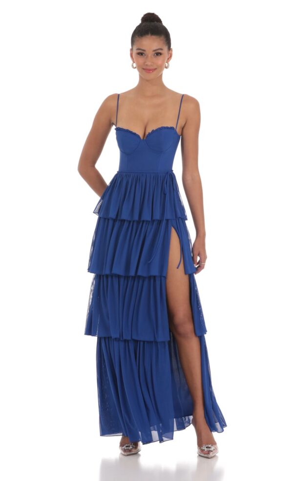 Blue Tiered Sexy Spaghetti Strap Dress